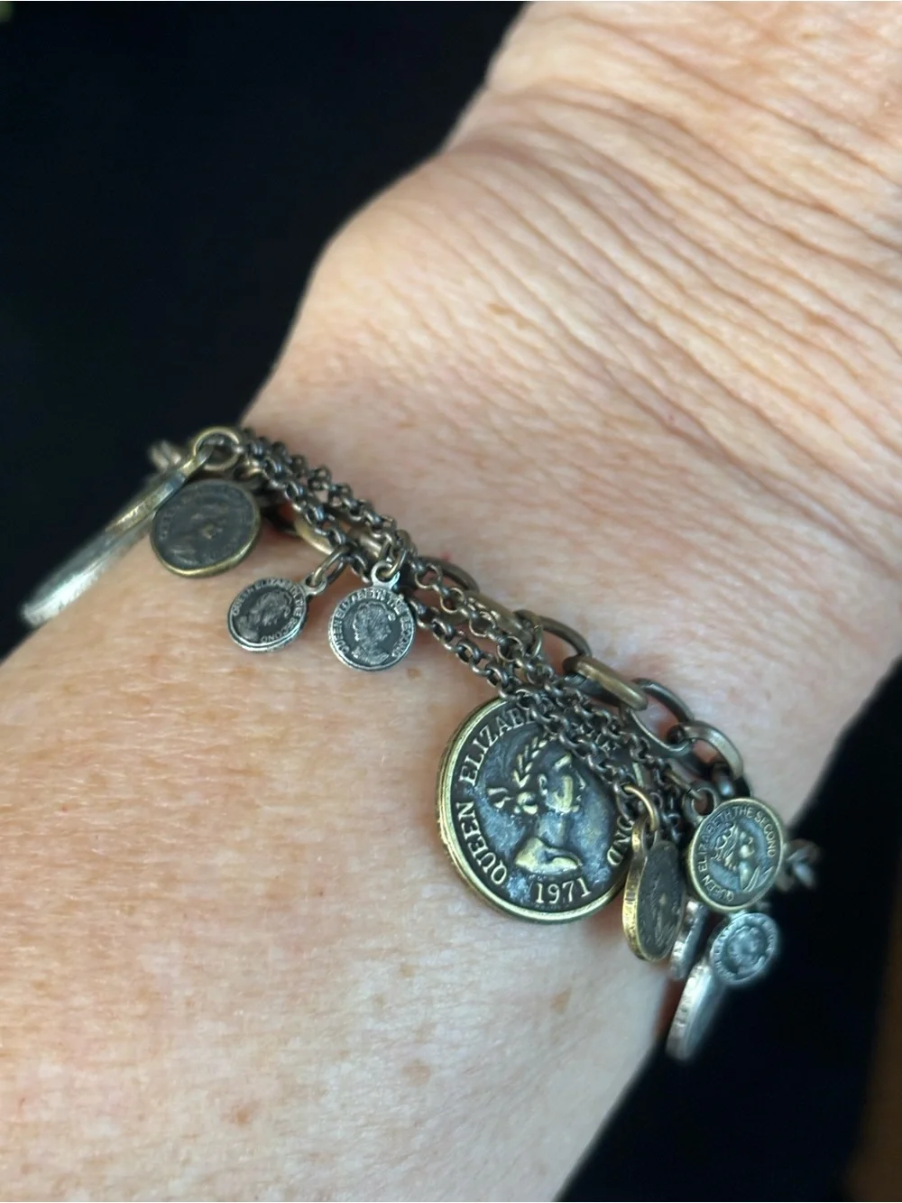 Premier Designs Mixed Brass and Silver Coin Charm Bracelet